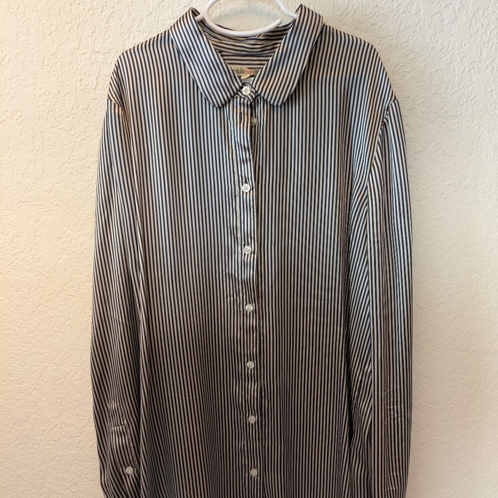 Alexa Chung for Madewell Peter Pan Collar Blue Stripe Silk Shirt S